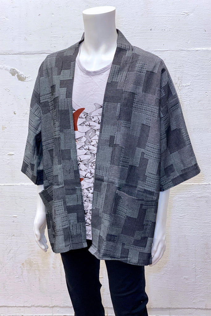 Modern Kimono Cardigan | Black Texture - 3/4 sleeves, Boho, cardigan, clothing, comfy, ethnic, fun, graphic pattern, jacket, Kimono, new, new clothing, PATTERN, soft, woven - Wander Emporium