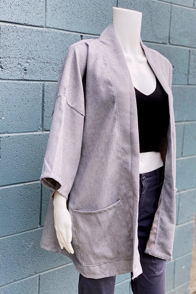 Modern Kimono Cardigan | Grey - 3/4 sleeves, cardigan, clothing, comfy, ethnic, flowers, fun, graphic pattern, grey, jacket, Kimono, new, new clothing, PATTERN, plain - Wander Emporium