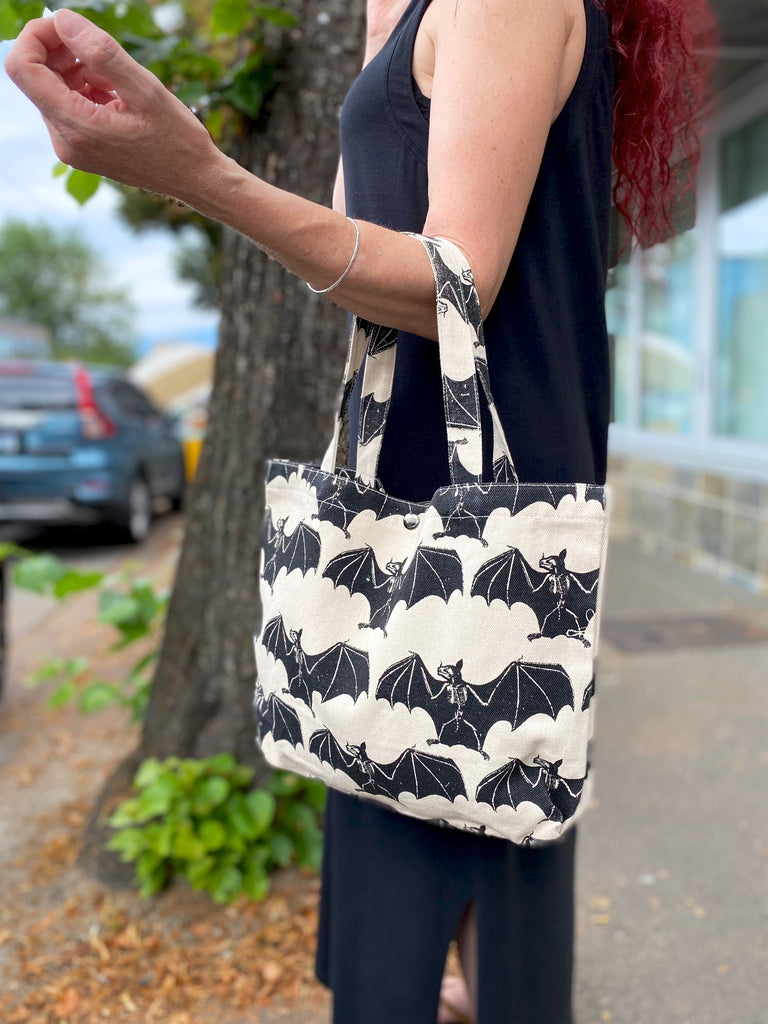 Handbag | Bats - anatomy, anatomy print, bag, BAT, bats, biology, black and white, eye, handbag, Shopper, small, snap button, Tote, tote bag - Wander Emporium