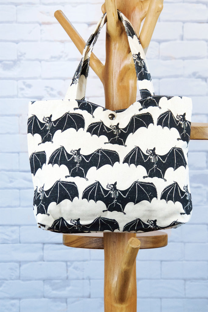 Handbag | Bats - anatomy, anatomy print, bag, BAT, bats, biology, black and white, eye, handbag, Shopper, small, snap button, Tote, tote bag - Wander Emporium