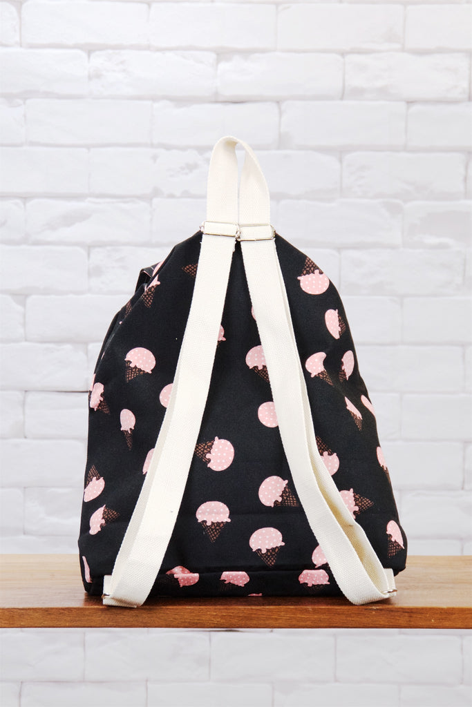 Fun Graphic Backpack | Pull-Tie - backpack, black, book bag, cool, day bag, day pack, everyday, graphic pattern, icecream, PATTERN, regular backpack, unisex - Wander Emporium