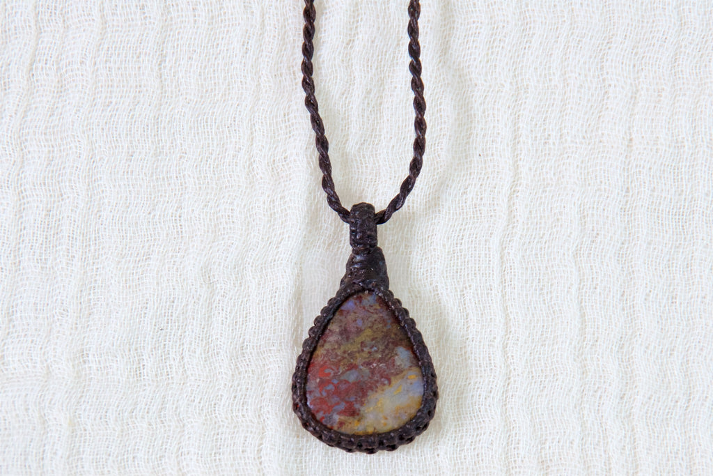 Fire Agate Necklace - agate, crazy lace, ease anxiety, grounding, healing stones, inner peace, jewelry, necklace, obsidian, protection, soothing, spiritual connection - Wander Emporium