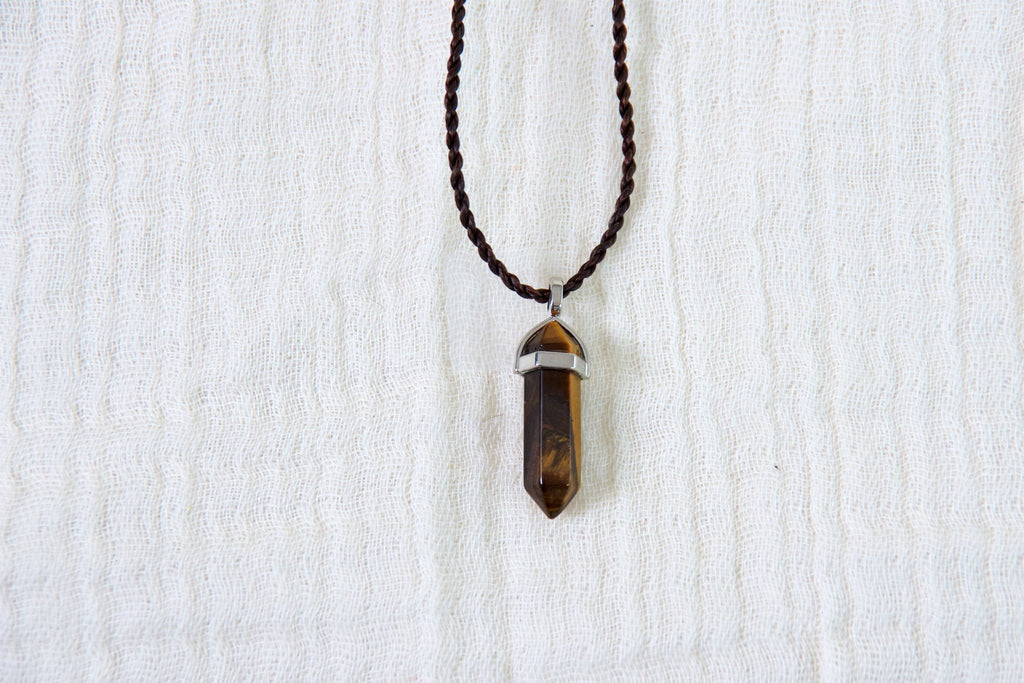 Tiger's Eye Point Necklace - grounding, healing stones, jewelry, necklace, small, tiger, Tiger eye - Wander Emporium