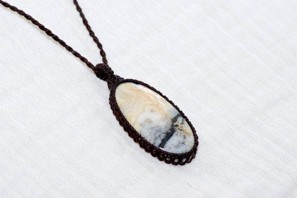 Crazy Lace Agate Necklace - agate, crazy lace, ease anxiety, grounding, healing stones, inner peace, jewelry, necklace, obsidian, protection, soothing, spiritual connection - Wander Emporium
