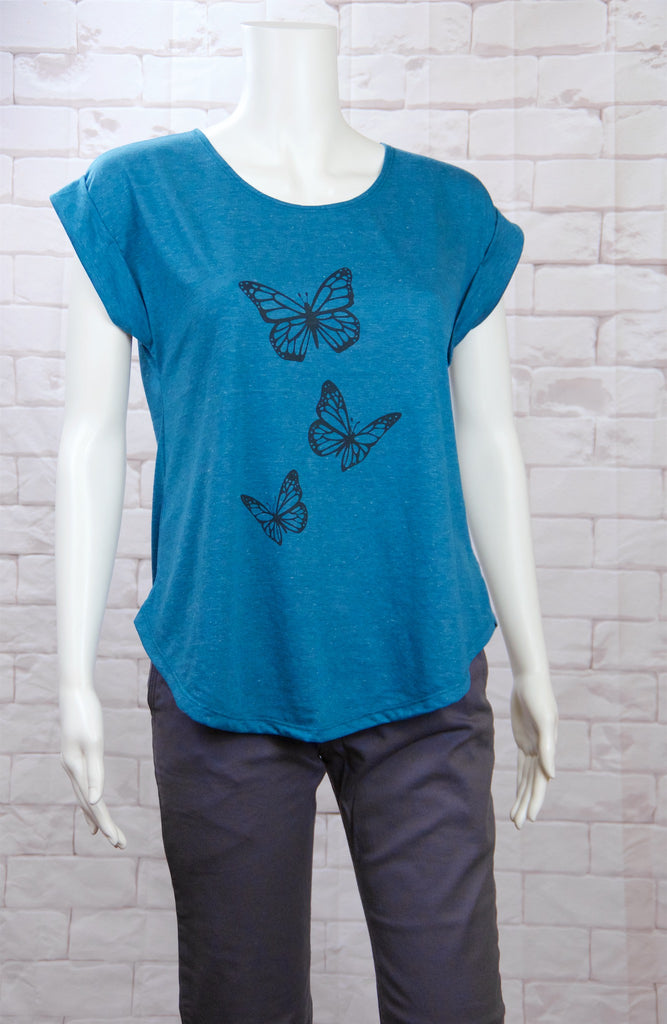 Roll Sleeve Tee - butterflies, butterfly, cool, girl, girls, roll sleeve, tee, top, tshirt - Wander Emporium