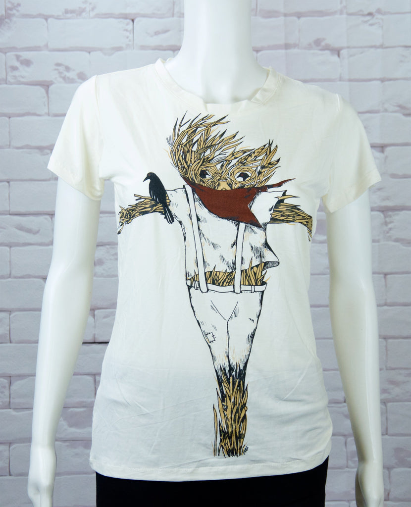 Fitted T-shirt - bird, clothing, cool crow, crow, fitted, girl, girls, scarecrow, top, tshirt - Wander Emporium