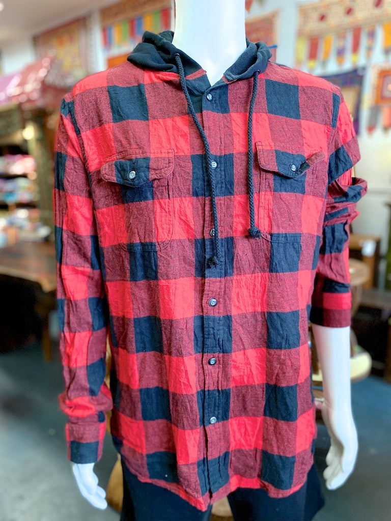 Upcycled Flannel Hoodies | XXL - comfy clothing, cozy, fall, flannel, flannel hoodie, hoodie, human, lumberjack, man, men, new clothing, plaid, red, unisex, winter, woman, women - Wander Emporium
