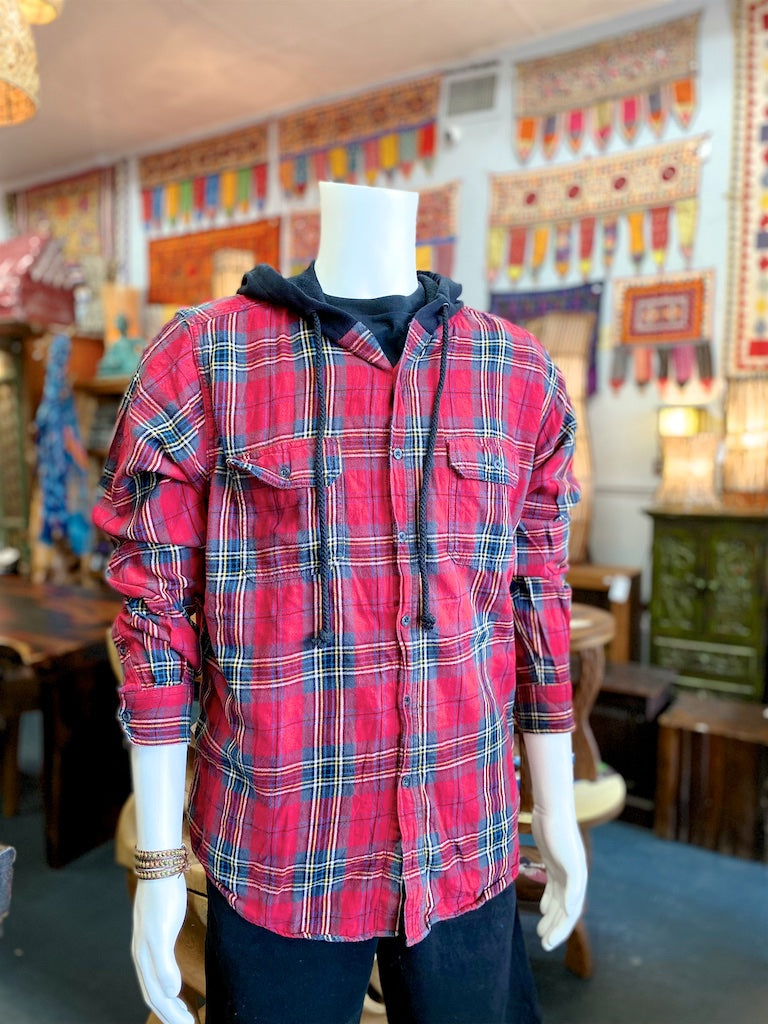 Upcycled Flannel Hoodies | XL - blue, comfy clothing, cozy, fall, flannel, flannel hoodie, hoodie, human, lumberjack, man, men, new clothing, plaid, red, unisex, winter, woman, women - Wander Emporium