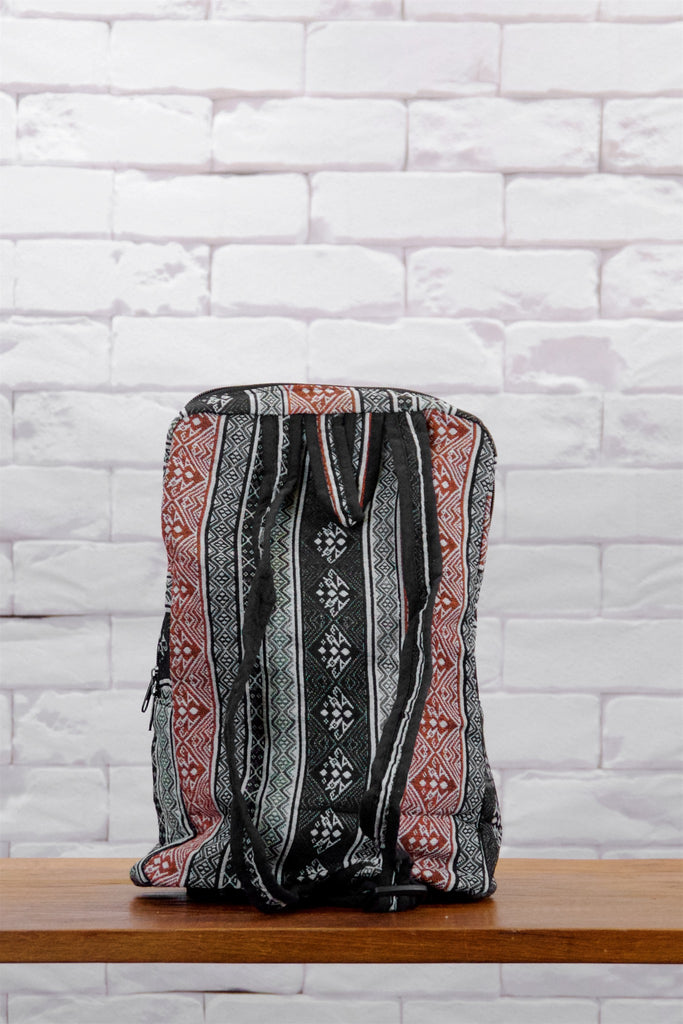Woven Backpack - backpack, black, ethnic, PATTERN, red, regular backpack, woven, zipper - Wander Emporium