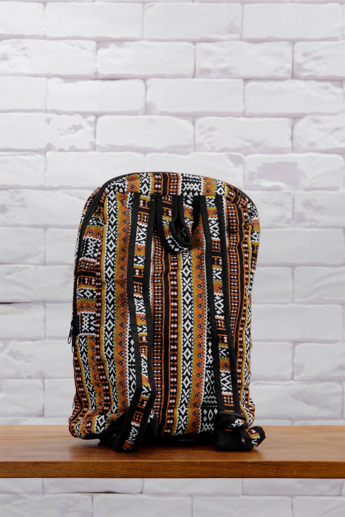 Woven Backpack - backpack, black, black and white, ethnic, orange, PATTERN, regular backpack, white, woven, zipper - Wander Emporium