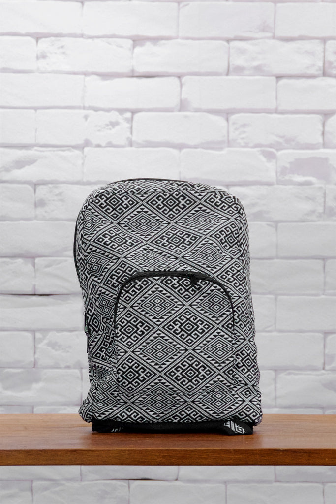 Woven Backpack - backpack, black, black and white, ethnic, PATTERN, regular backpack, white, woven, zipper - Wander Emporium