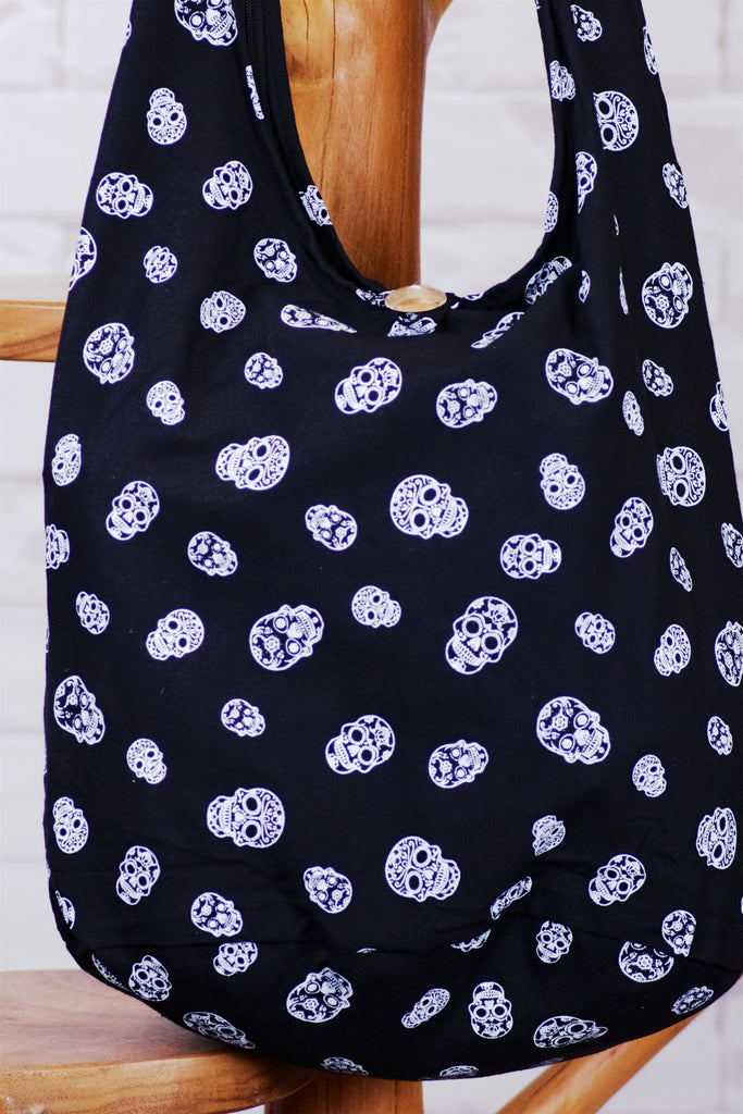 Shoulder Bag | Sugar Skull - bag, balck, beach bag, blue, book bag, day bag, gymsack, hobo bag, red, shoulder, sling bag, sugar skull, tote bag - Wander Emporium