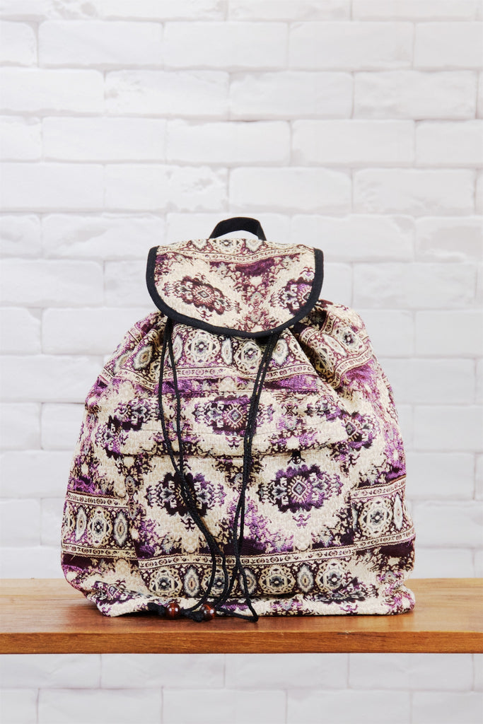 Woven Backpack | Snap Closure - backpack, blue, book bag, day bag, day pack, ethnic, everyday, PATTERN, pink, regular backpack, unisex, vintage, woven - Wander Emporium