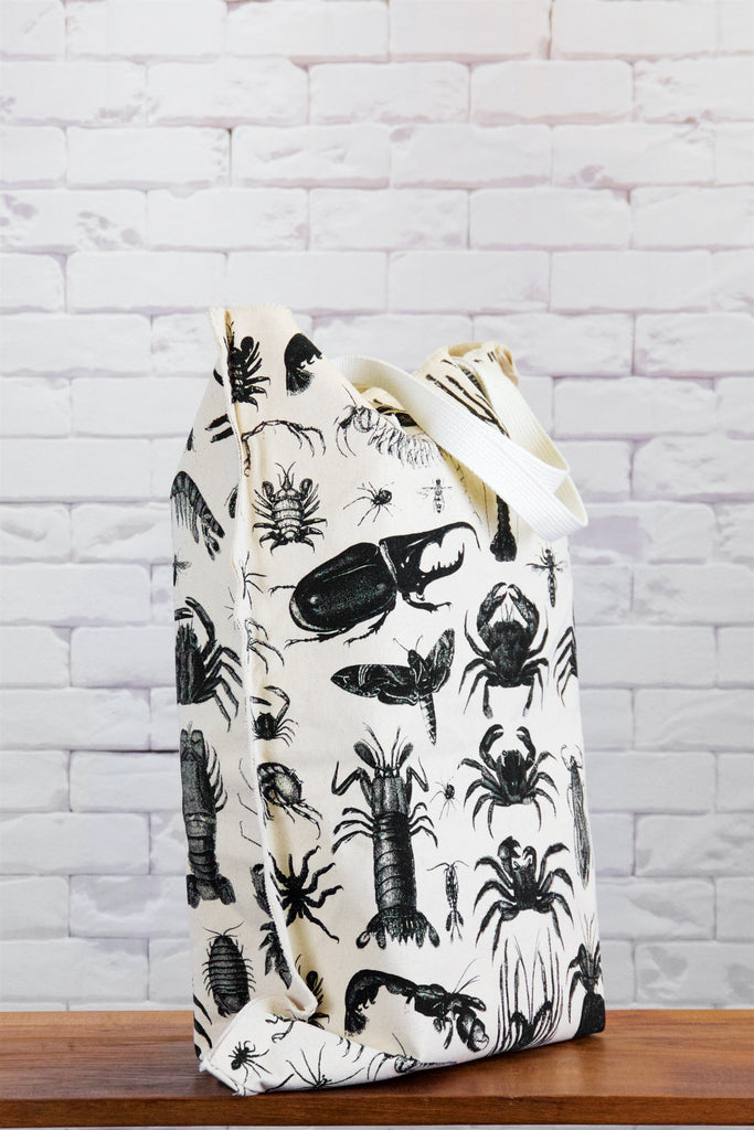 XL Tote Bag | Aragosta - Aragosta, bag, beach bag, black and white, canvas, canvas tote, crab, crabs, drawing, hand printed, Large, laundry bag, lobster, Shell, Shopper, Tote, tote bag, travel, XL tote - Wander Emporium