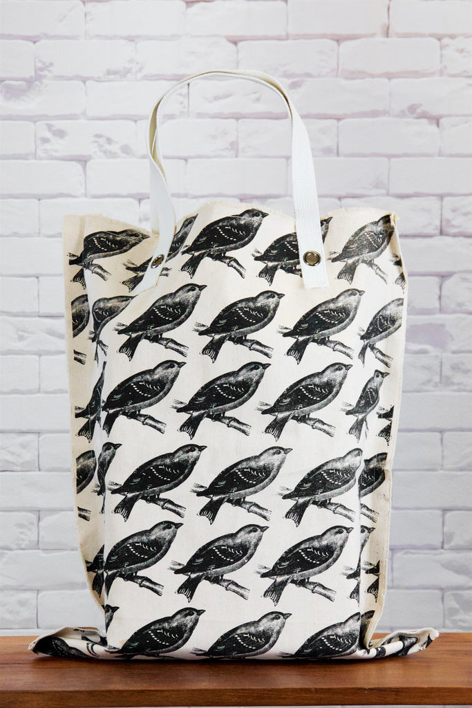 XL Tote Bag | Warblers - bag, beach bag, bird, birds, black and white, blooms, canvas, canvas tote, drawing, hand printed, Large, laundry bag, Shopper, Tote, tote bag, travel, warbler, warblers, wild, XL tote - Wander Emporium