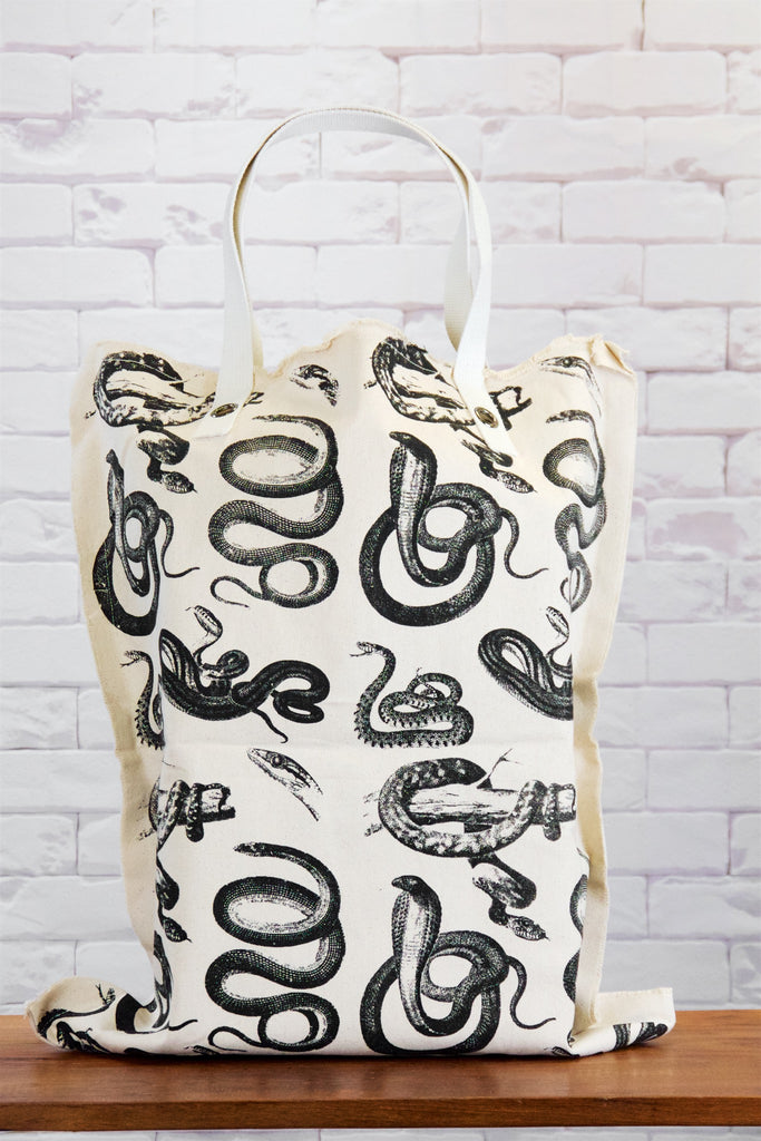 XL Tote Bag | Snakes - bag, beach bag, black and white, canvas, canvas tote, drawing, hand printed, Large, laundry bag, nature, rattlesnake, Shopper, snake, snakes, Tote, tote bag, travel, XL tote - Wander Emporium
