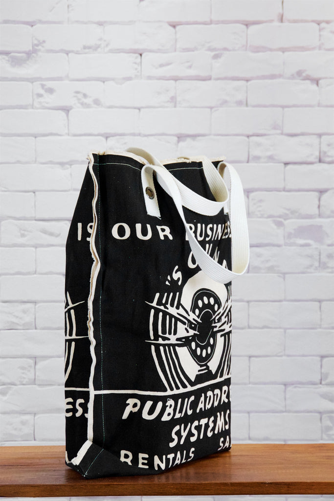 XL Tote Bag | Sound system - bag, beach bag, black and white, canvas, canvas tote, drawing, hand printed, Large, laundry bag, music, PA system, public address system, Shopper, sound, sound system, Tote, tote bag, travel, XL tote - Wander Emporium
