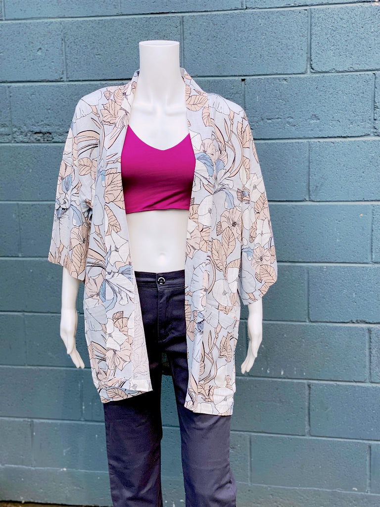 Modern Kimono Cardigan | Tropical - 3/4 sleeves, black, Boho, bunny, cardigan, clothing, comfy, ethnic, flowers, fun, girl, graphic pattern, jacket, Kimono, new, new clothing, PATTERN, soft, Tropical, wild tropics - Wander Emporium