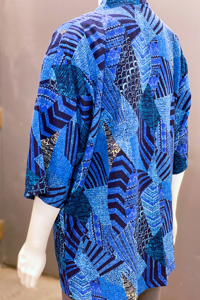 Modern Kimono Cardigan | Blue - 3/4 sleeves, Boho, cardigan, clothing, comfy, ethnic, fun, graphic pattern, ikat, jacket, Kimono, new, new clothing, PATTERN, red, soft, woven - Wander Emporium