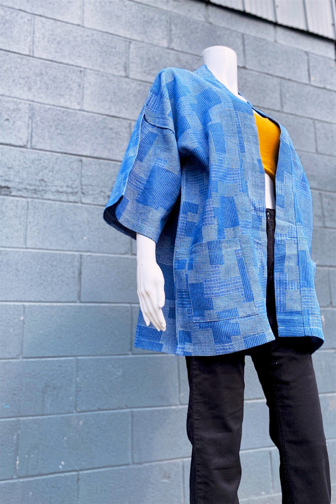Modern Kimono Cardigan | Texture - 3/4 sleeves, black, blue, Boho, cardigan, clothing, comfy, ethnic, fun, graphic pattern, jacket, Jean, Kimono, new, new clothing, PATTERN, soft - Wander Emporium