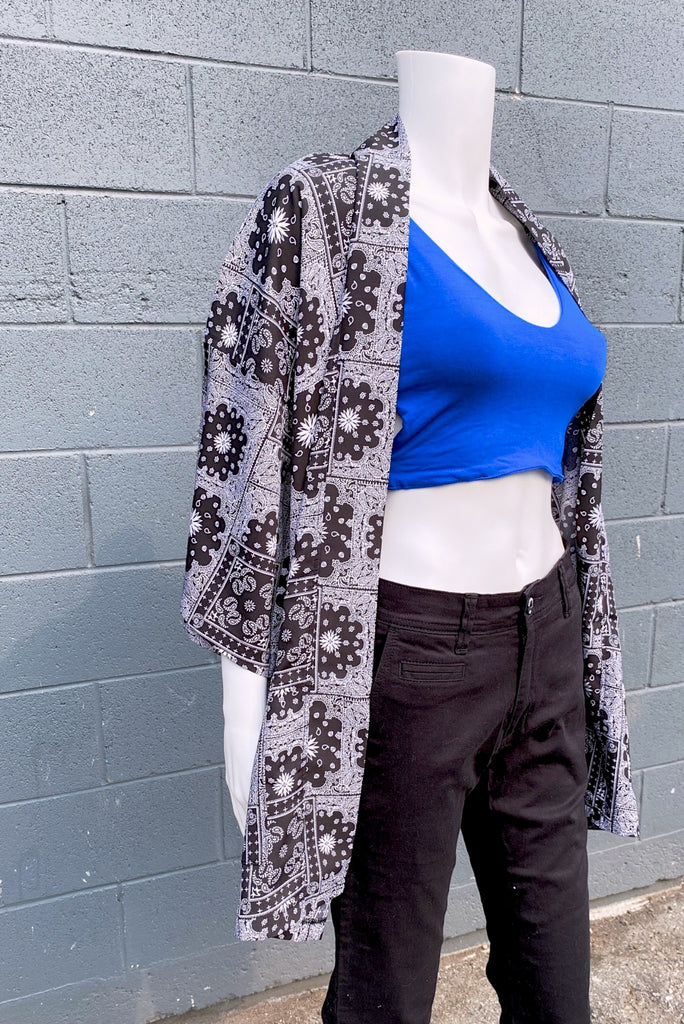 Modern Kimono Cardigan | Paisley - 3/4 sleeves, black, Boho, cardigan, clothing, comfy, ethnic, fun, graphic pattern, jacket, Kimono, new, new clothing, paisley, PATTERN, soft - Wander Emporium