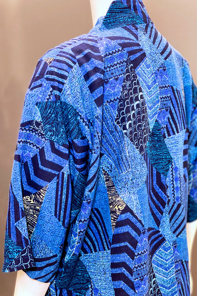 Modern Kimono Cardigan | Blue - 3/4 sleeves, Boho, cardigan, clothing, comfy, ethnic, fun, graphic pattern, ikat, jacket, Kimono, new, new clothing, PATTERN, red, soft, woven - Wander Emporium