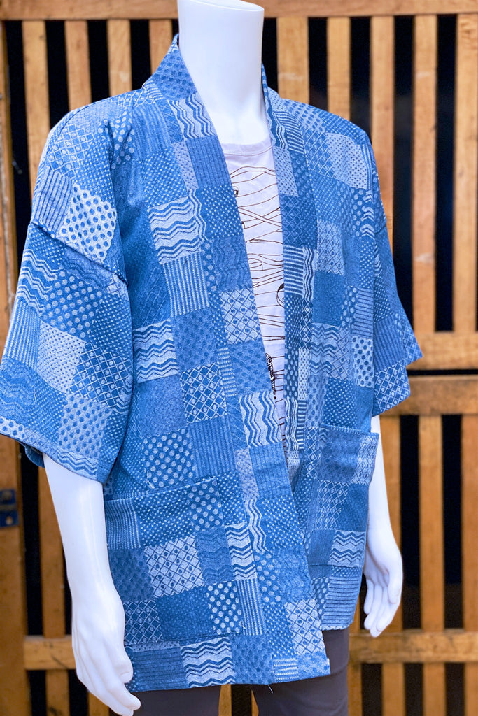 Modern Kimono Cardigan | Blue Texture - 3/4 sleeves, blue, Boho, cardigan, clothing, comfy, ethnic, fun, graphic pattern, jacket, Kimono, new, new clothing, PATTERN, soft, woven - Wander Emporium