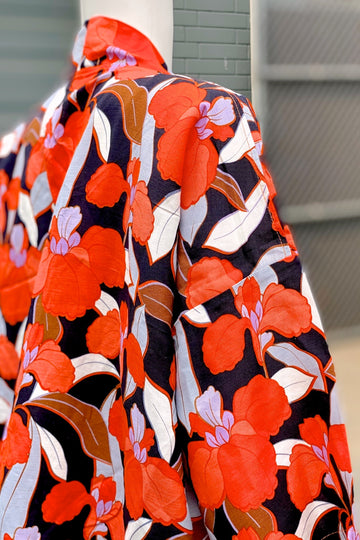 Modern Kimono Cardigan | Leaves + Flowers - 3/4 sleeves, Boho, cardigan, clothing, comfy, ethnic, flowers, fun, graphic pattern, jacket, Kimono, leaves, new, new clothing, PATTERN, soft, woven - Wander Emporium