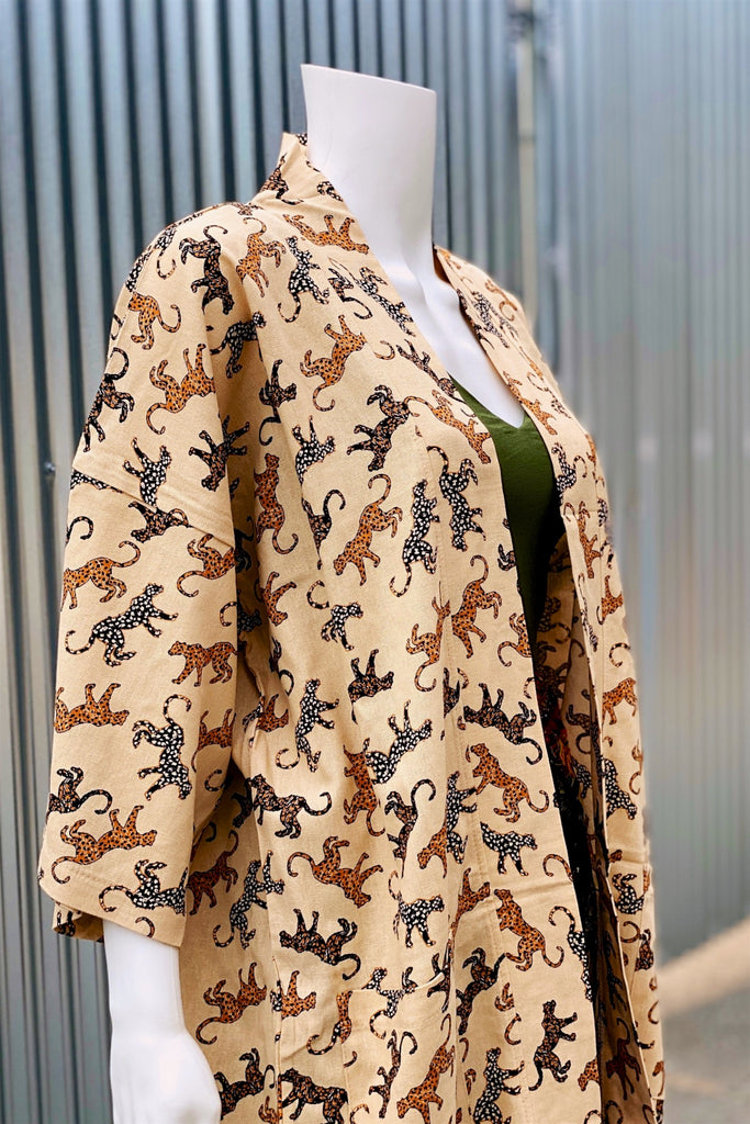 Modern Kimono Cardigan | Wild - 3/4 sleeves, Boho, cardigan, clothing, comfy, ethnic, fun, graphic pattern, jacket, Kimono, leopard, new, new clothing, PATTERN, soft, wild, woven - Wander Emporium