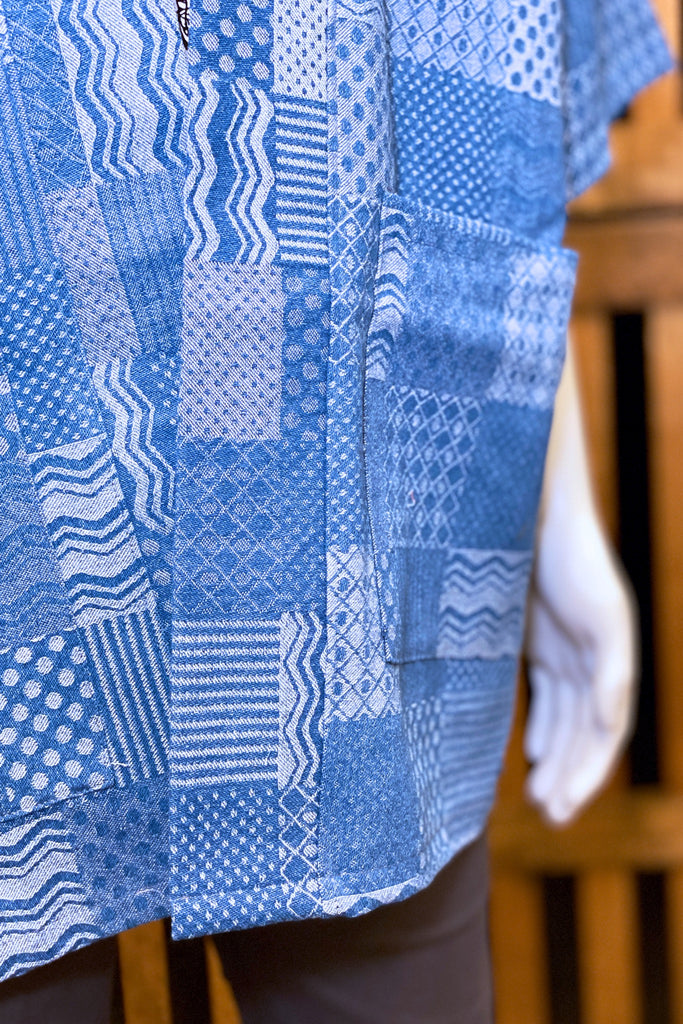 Modern Kimono Cardigan | Blue Texture - 3/4 sleeves, blue, Boho, cardigan, clothing, comfy, ethnic, fun, graphic pattern, jacket, Kimono, new, new clothing, PATTERN, soft, woven - Wander Emporium