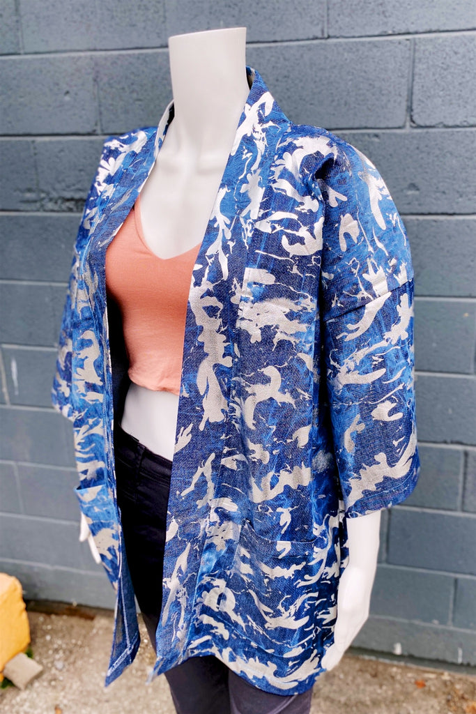 Modern Kimono Cardigan | Jean Silver - 3/4 sleeves, Camo, cardigan, clothing, comfy, ethnic, fun, graphic, graphic pattern, jacket, Jean, Kimono, new, new clothing, PATTERN, Silver - Wander Emporium