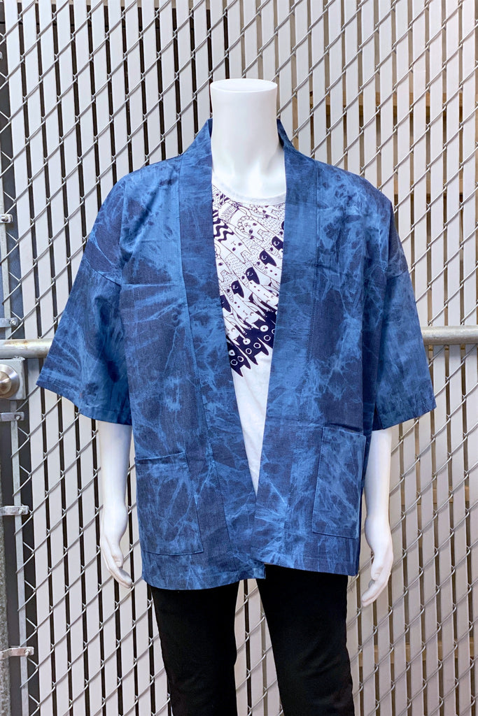 Modern Kimono Cardigan | Tie Dyed - 3/4 sleeves, blue, Boho, cardigan, clothing, comfy, ethnic, fun, graphic pattern, jacket, Kimono, new, new clothing, PATTERN, soft, woven - Wander Emporium