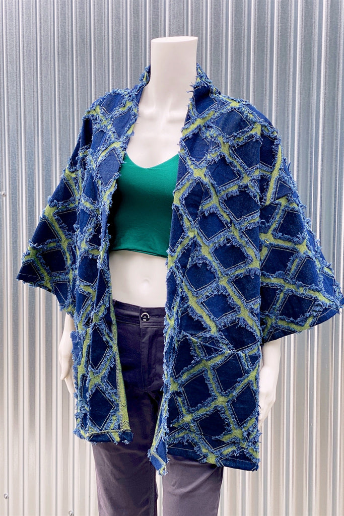 Modern Kimono Cardigan | Jean - 3/4 sleeves, cardigan, clothing, comfy, ethnic, fun, graphic pattern, jacket, jean, Kimono, new, new clothing, PATTERN - Wander Emporium