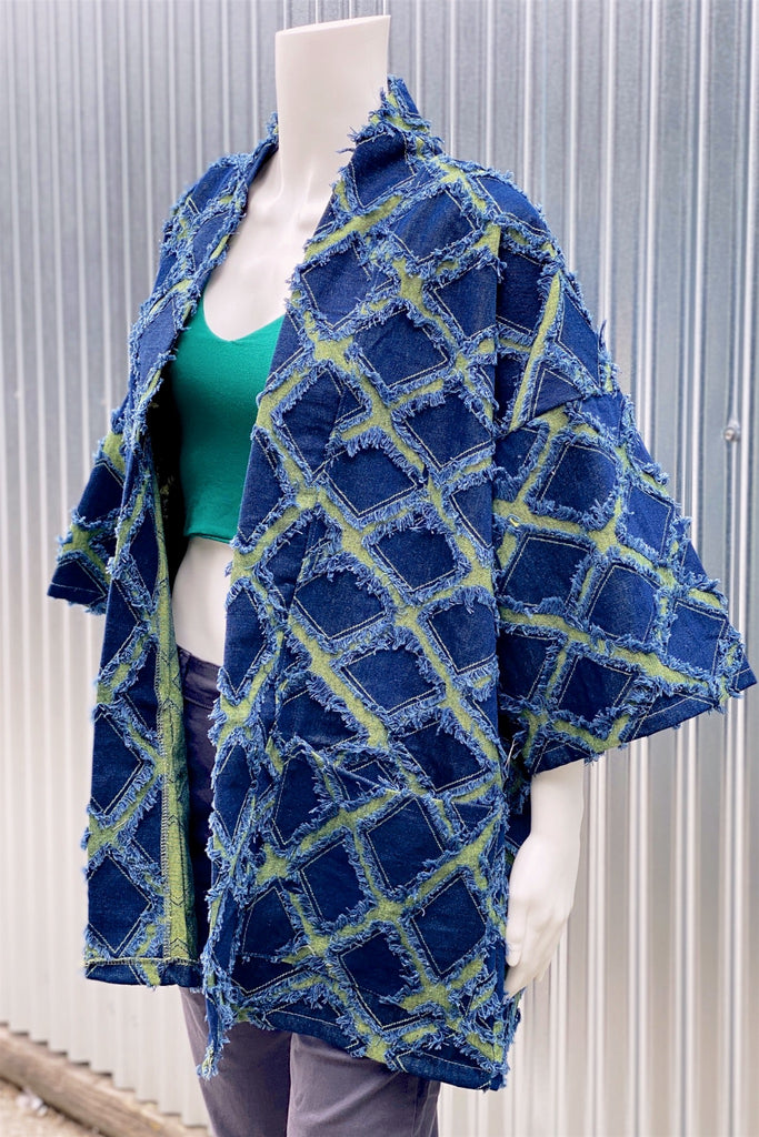 Modern Kimono Cardigan | Jean - 3/4 sleeves, cardigan, clothing, comfy, ethnic, fun, graphic pattern, jacket, jean, Kimono, new, new clothing, PATTERN - Wander Emporium