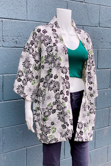 Modern Kimono Cardigan | Flowers - 3/4 sleeves, cardigan, clothing, comfy, ethnic, flowers, fun, graphic pattern, jacket, Kimono, new, new clothing, PATTERN - Wander Emporium