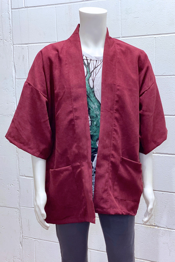 Modern Kimono Cardigan | Red - 3/4 sleeves, Boho, cardigan, clothing, comfy, ethnic, fun, graphic pattern, jacket, Kimono, new, new clothing, PATTERN, red, soft, woven - Wander Emporium