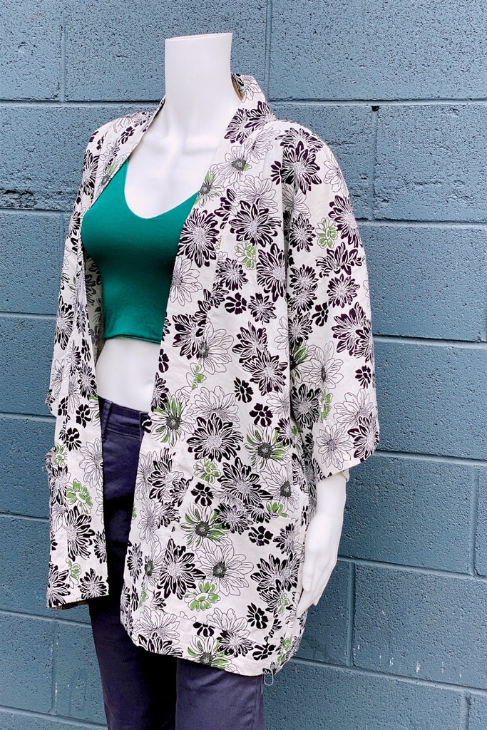 Modern Kimono Cardigan | Flowers - 3/4 sleeves, cardigan, clothing, comfy, ethnic, flowers, fun, graphic pattern, jacket, Kimono, new, new clothing, PATTERN - Wander Emporium