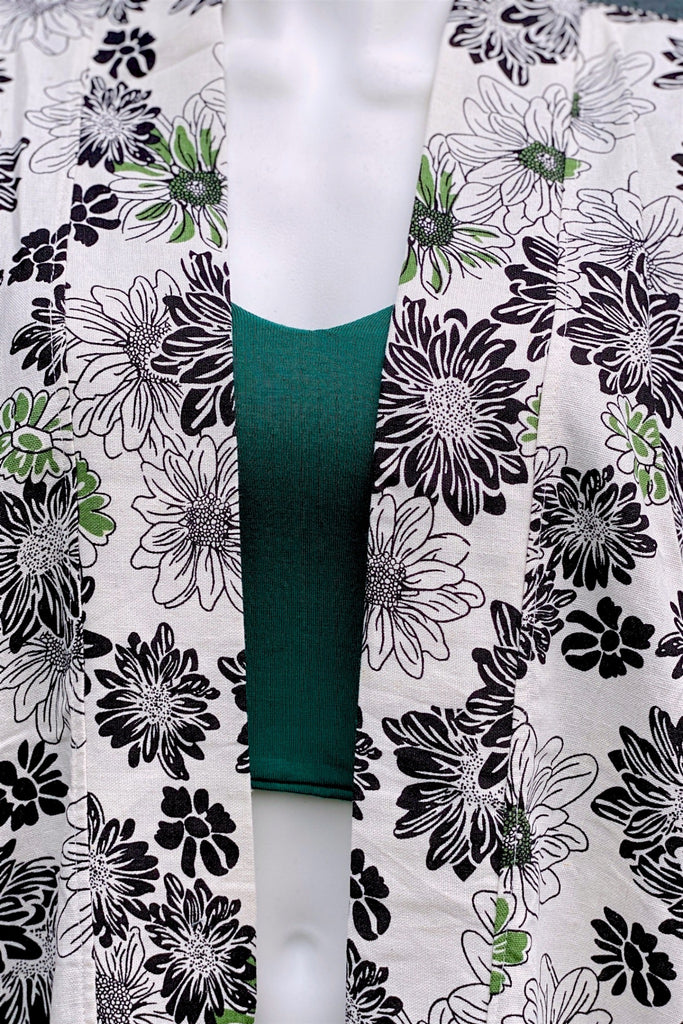 Modern Kimono Cardigan | Flowers - 3/4 sleeves, cardigan, clothing, comfy, ethnic, flowers, fun, graphic pattern, jacket, Kimono, new, new clothing, PATTERN - Wander Emporium