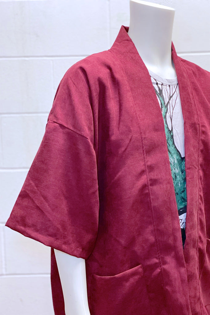 Modern Kimono Cardigan | Red - 3/4 sleeves, Boho, cardigan, clothing, comfy, ethnic, fun, graphic pattern, jacket, Kimono, new, new clothing, PATTERN, red, soft, woven - Wander Emporium