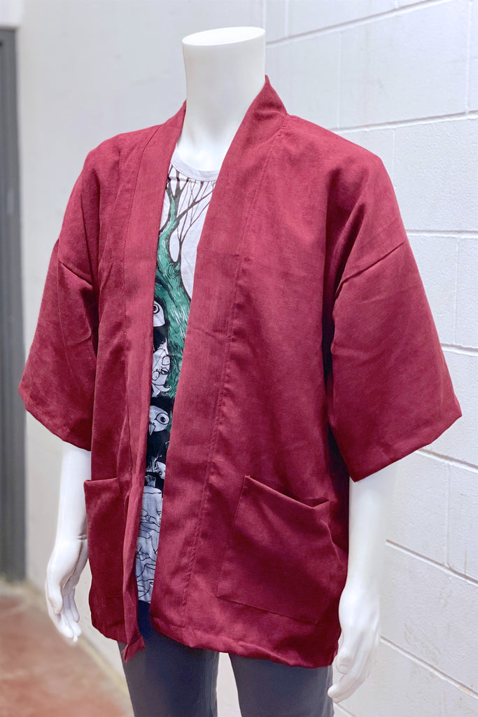 Modern Kimono Cardigan | Red - 3/4 sleeves, Boho, cardigan, clothing, comfy, ethnic, fun, graphic pattern, jacket, Kimono, new, new clothing, PATTERN, red, soft, woven - Wander Emporium