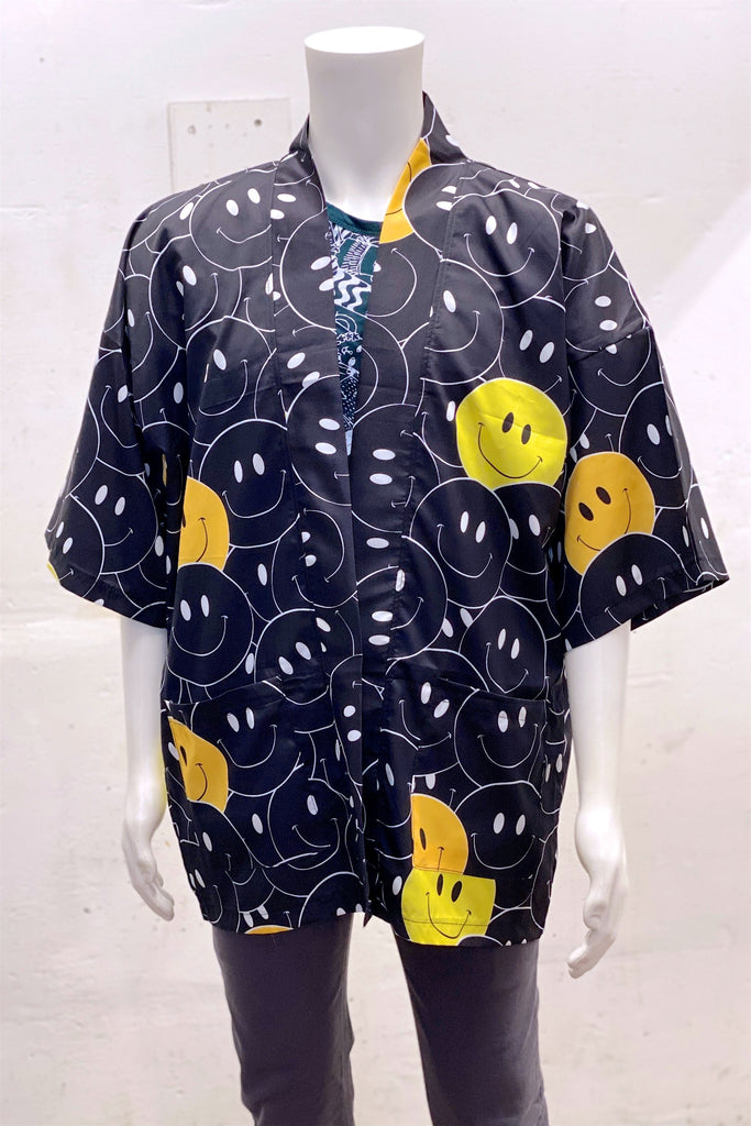 Modern Kimono Cardigan | Smile - 3/4 sleeves, Boho, cardigan, clothing, comfy, ethnic, fun, graphic pattern, jacket, Kimono, new, new clothing, PATTERN, smile, smiley face, soft, woven - Wander Emporium