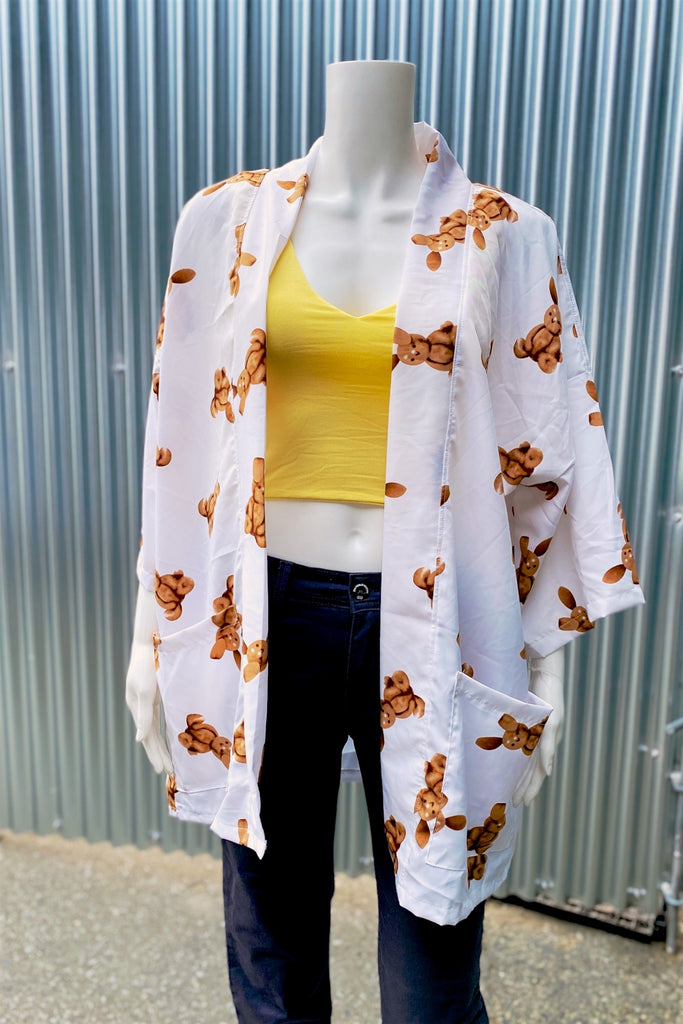 Modern Kimono Cardigan | Bunny - 3/4 sleeves, bunny, cardigan, clothing, comfy, ethnic, flowers, fun, graphic pattern, jacket, Kimono, new, new clothing, PATTERN - Wander Emporium