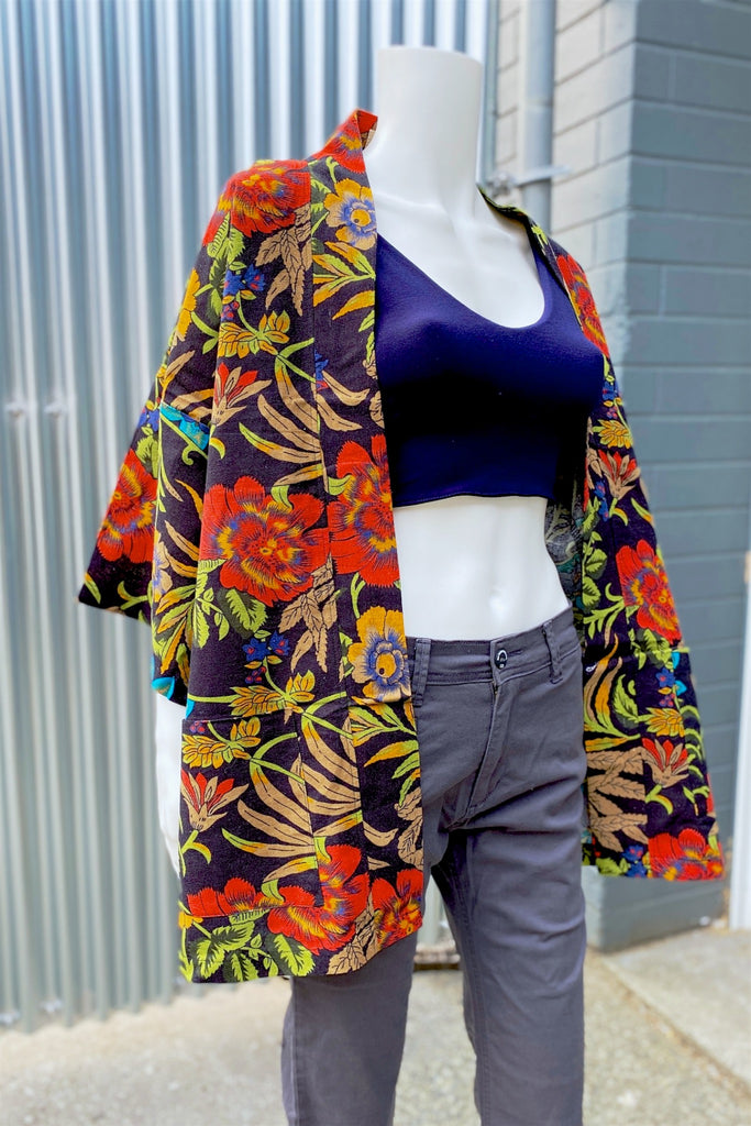 Modern Kimono Cardigan | Flowers - 3/4 sleeves, cardigan, clothing, comfy, ethnic, flowers, fun, graphic pattern, jacket, Kimono, new, new clothing, PATTERN - Wander Emporium