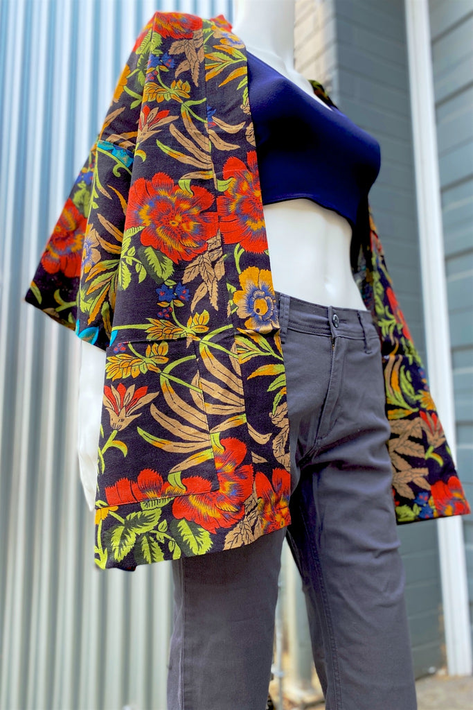 Modern Kimono Cardigan | Flowers - 3/4 sleeves, cardigan, clothing, comfy, ethnic, flowers, fun, graphic pattern, jacket, Kimono, new, new clothing, PATTERN - Wander Emporium