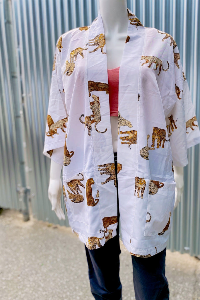 Modern Kimono Cardigan | Leopard - 3/4 sleeves, cardigan, clothing, comfy, ethnic, fun, graphic pattern, jacket, Kimono, leopard, new, new clothing, PATTERN - Wander Emporium