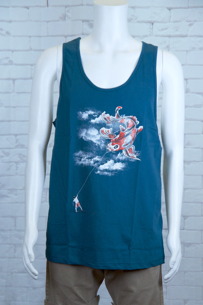 Tank Top | Koi Kite - 3d glasses, aqua, black, colours, graphic, green, man, men, monkey, red, see no evil, Tank Top, teal, unisex, world - Wander Emporium