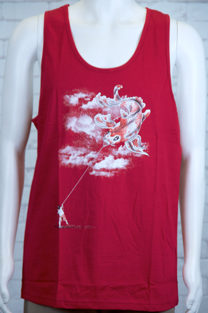 Tank Top | Koi Kite - 3d glasses, aqua, black, colours, graphic, green, man, men, monkey, red, see no evil, Tank Top, teal, unisex, world - Wander Emporium