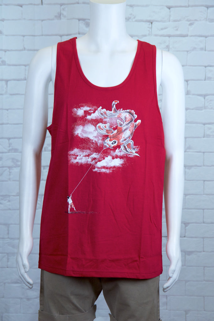 Tank Top | Koi Kite - 3d glasses, aqua, black, colours, graphic, green, man, men, monkey, red, see no evil, Tank Top, teal, unisex, world - Wander Emporium