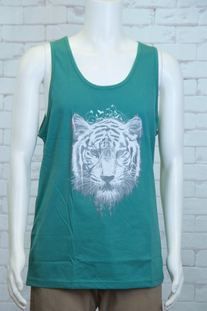 Tank Top | Tiger - aqua, beach, beach vibes, black, colours, graphic, green, man, men, record player, records, red, Tank Top, teal, unisex, world - Wander Emporium