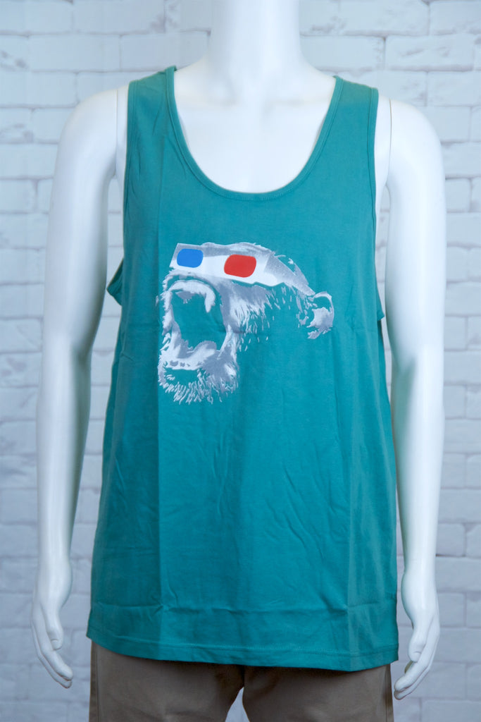 Tank Top | 3D Monkey - 3d glasses, aqua, black, colours, graphic, green, man, men, monkey, red, see no evil, Tank Top, teal, unisex, world - Wander Emporium